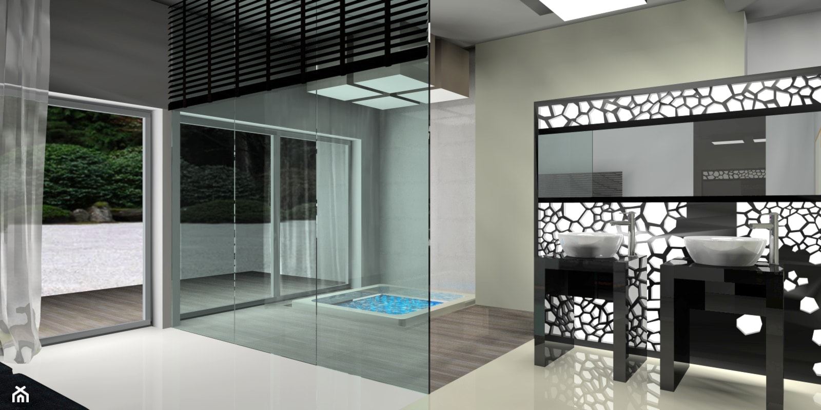 sypialnia z otwartą łazienką z jacuzzi - Łazienka, styl nowoczesny - zdjęcie od BB Projekt - Homebook