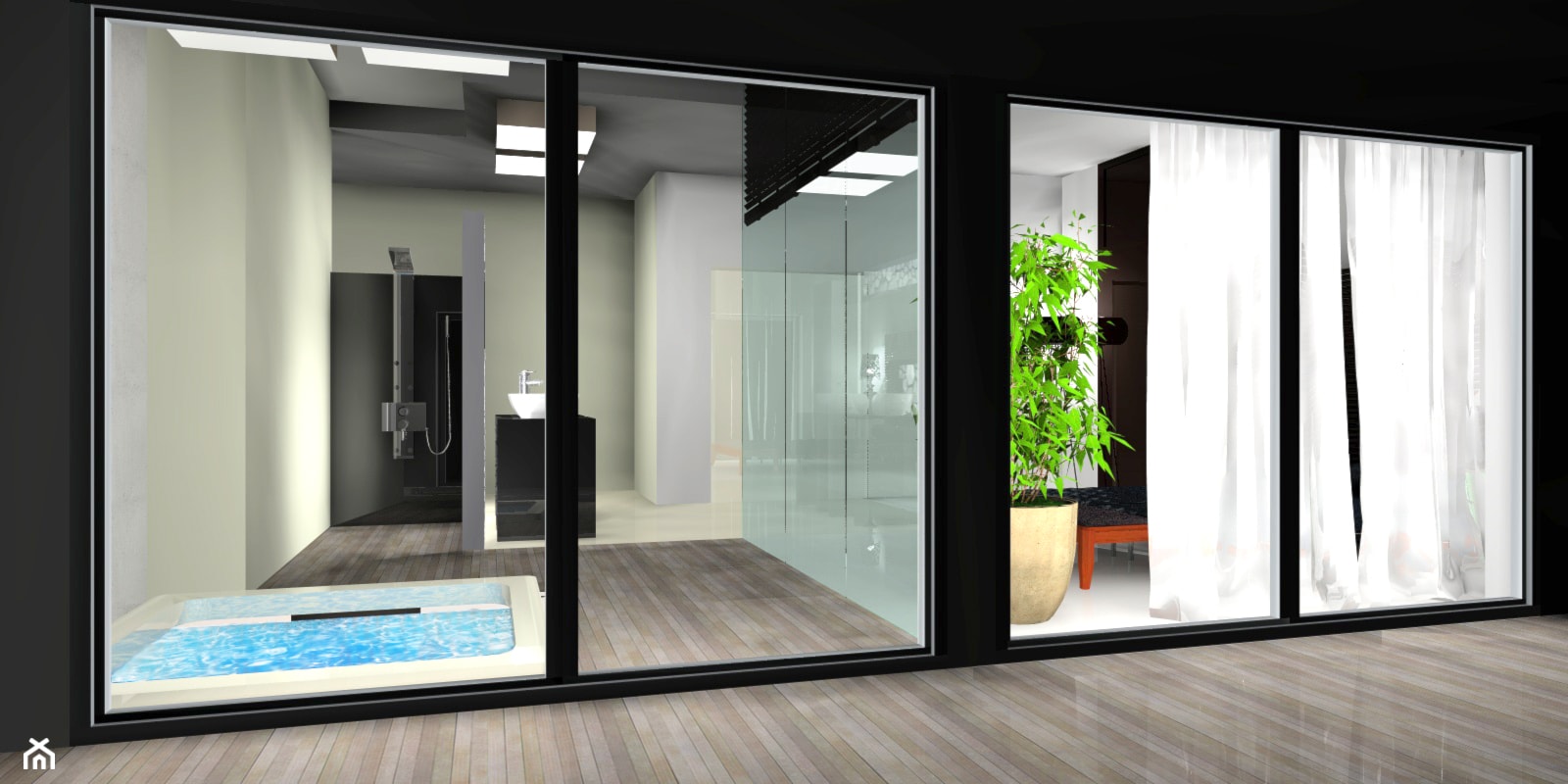 sypialnia z otwartą łazienką z jacuzzi - Łazienka, styl nowoczesny - zdjęcie od BB Projekt - Homebook