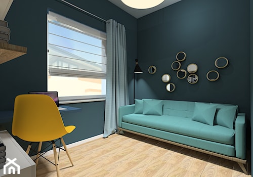 DOM NA ZŁOTNIE - Średnie w osobnym pomieszczeniu z sofą niebieskie biuro - zdjęcie od LUIZA STAR