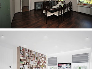 WNĘTRZA - wizualizacje - Średni biały salon z bibiloteczką, styl minimalistyczny - zdjęcie od ILLUMISTUDIO