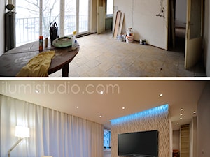 MIESZKANIE W BLOKU - zdjęcia z realizacji - metamorfoza 36 m2 w bloku. - Średni biały salon, styl minimalistyczny - zdjęcie od ILLUMISTUDIO