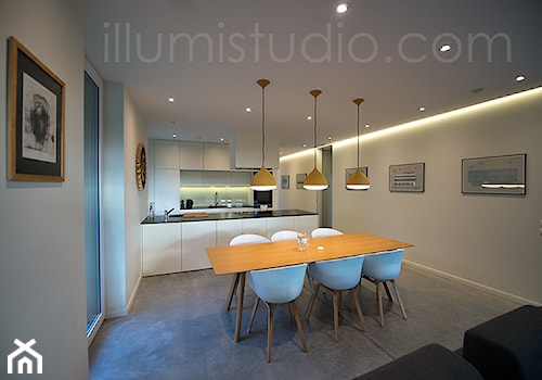 WNĘTRZA - zdjęcia z realizacji - Średnia beżowa jadalnia w salonie w kuchni, styl minimalistyczny - zdjęcie od ILLUMISTUDIO