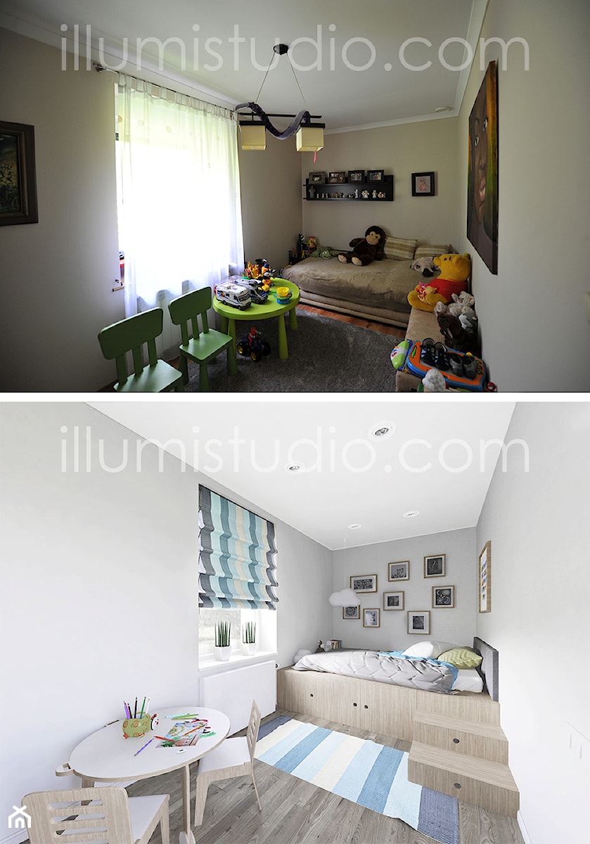 WNĘTRZA - wizualizacje - Średni szary pokój dziecka dla nastolatka dla chłopca dla dziewczynki, styl nowoczesny - zdjęcie od ILLUMISTUDIO