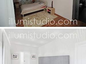WNĘTRZA - wizualizacje - Duża beżowa sypialnia, styl minimalistyczny - zdjęcie od ILLUMISTUDIO
