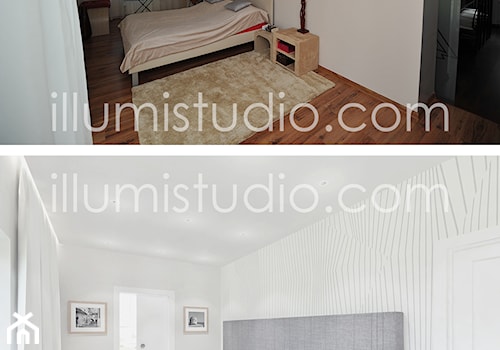 WNĘTRZA - wizualizacje - Duża beżowa sypialnia, styl minimalistyczny - zdjęcie od ILLUMISTUDIO