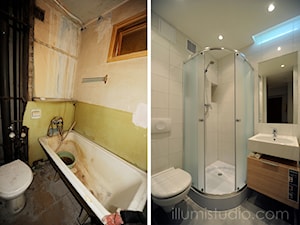 MIESZKANIE W BLOKU - zdjęcia z realizacji - metamorfoza 36 m2 w bloku. - Mała łazienka, styl nowoczesny - zdjęcie od ILLUMISTUDIO