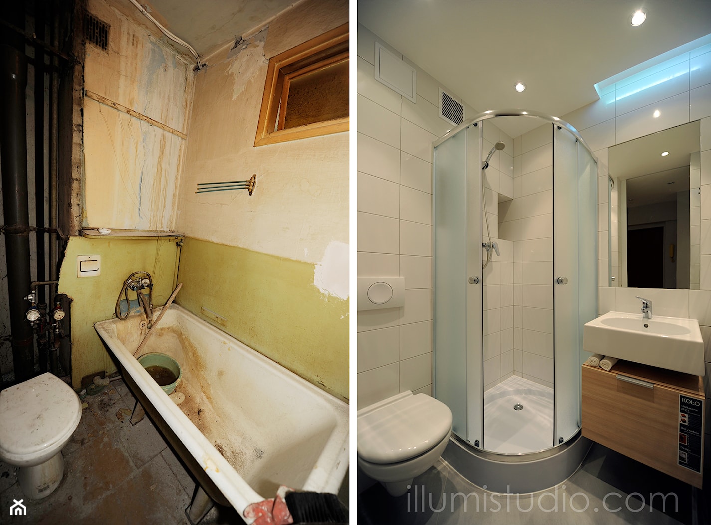 MIESZKANIE W BLOKU - zdjęcia z realizacji - metamorfoza 36 m2 w bloku. - Mała łazienka, styl nowoczesny - zdjęcie od ILLUMISTUDIO - Homebook