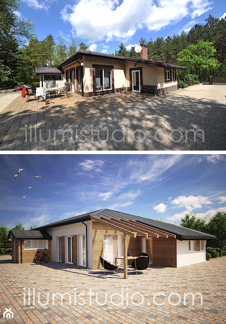WNĘTRZA - wizualizacje - Małe parterowe domy jednorodzinne murowane z czterospadowym dachem, styl minimalistyczny - zdjęcie od ILLUMISTUDIO - Homebook