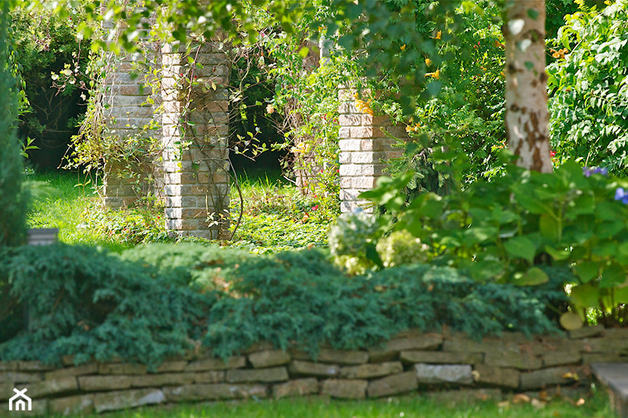 Ogród pełen zieleni - Średni z kamienną nawierzchnią ogród za domem, styl tradycyjny - zdjęcie od Pracownia Projektowa Architektury Krajobrazu Januszówka