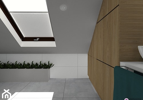 Dom z brzozą - Mała na poddaszu łazienka z oknem, styl skandynawski - zdjęcie od Fabryka Nastroju Izabela Szewc