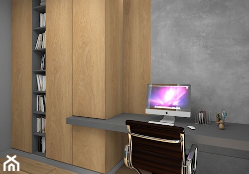 Dom z betonem - Średnie w osobnym pomieszczeniu z zabudowanym biurkiem szare biuro, styl minimalistyczny - zdjęcie od Fabryka Nastroju Izabela Szewc