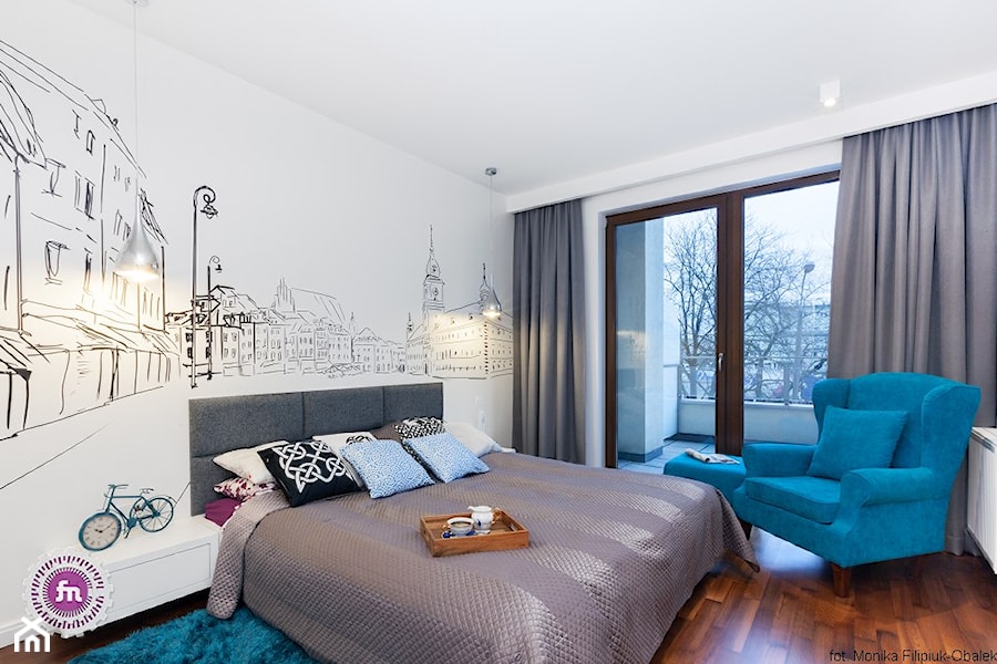 Duża sypialnia z balkonem / tarasem, styl minimalistyczny - zdjęcie od Fabryka Nastroju Izabela Szewc