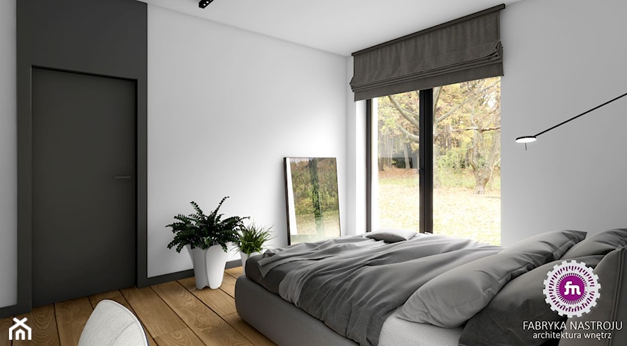 Dom z betonem - Średnia biała czarna z biurkiem sypialnia, styl skandynawski - zdjęcie od Fabryka Nastroju Izabela Szewc
