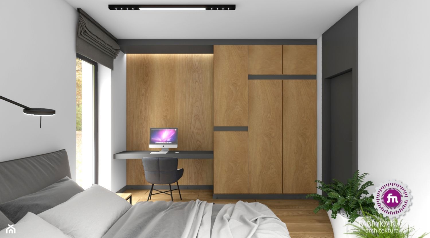 Dom z betonem - Średnia biała czarna z biurkiem sypialnia, styl nowoczesny - zdjęcie od Fabryka Nastroju Izabela Szewc - Homebook
