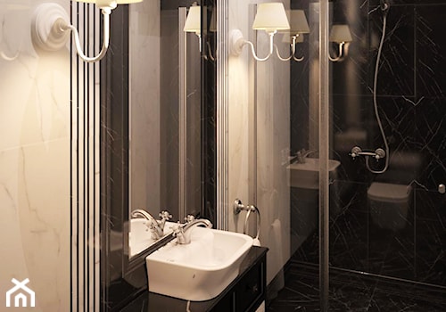 Stylowe szarości - Średnia bez okna z marmurową podłogą z punktowym oświetleniem łazienka, styl tradycyjny - zdjęcie od Fabryka Nastroju Izabela Szewc