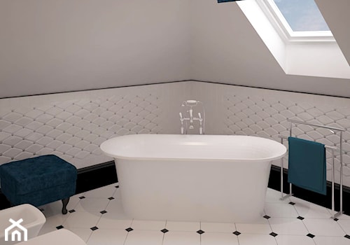 Stylowe szarości - Duża na poddaszu jako pokój kąpielowy łazienka z oknem, styl tradycyjny - zdjęcie od Fabryka Nastroju Izabela Szewc