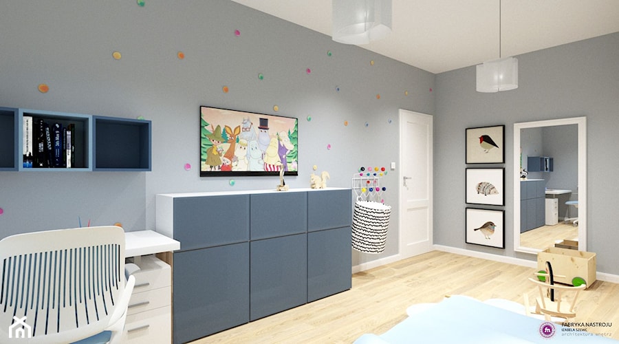 Dom z brzozą - Średni szary pokój dziecka dla dziecka dla chłopca dla dziewczynki, styl skandynawski - zdjęcie od Fabryka Nastroju Izabela Szewc