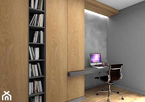 Dom z betonem - Średnie w osobnym pomieszczeniu z zabudowanym biurkiem czarne biuro, styl minimalistyczny - zdjęcie od Fabryka Nastroju Izabela Szewc