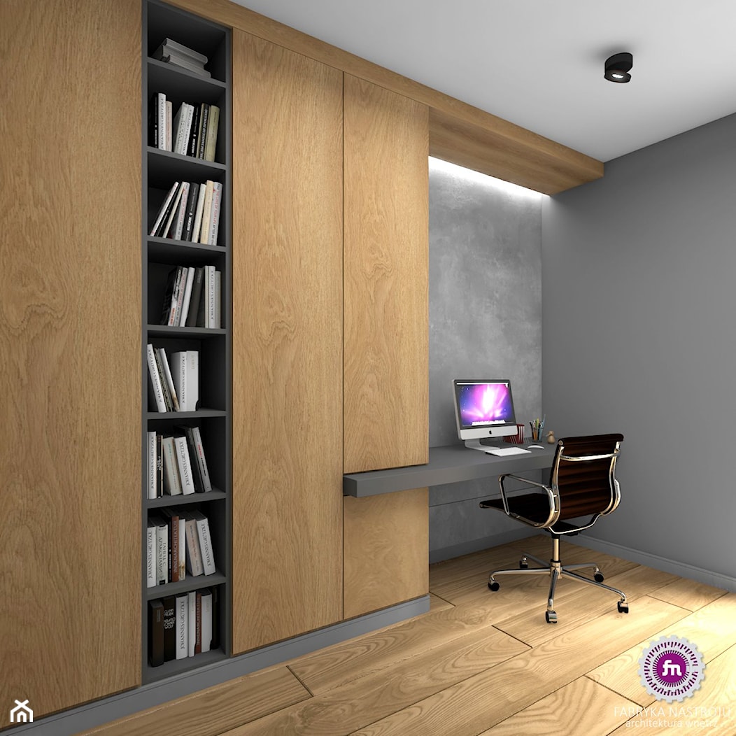 Dom z betonem - Średnie w osobnym pomieszczeniu z zabudowanym biurkiem czarne biuro, styl minimalistyczny - zdjęcie od Fabryka Nastroju Izabela Szewc - Homebook