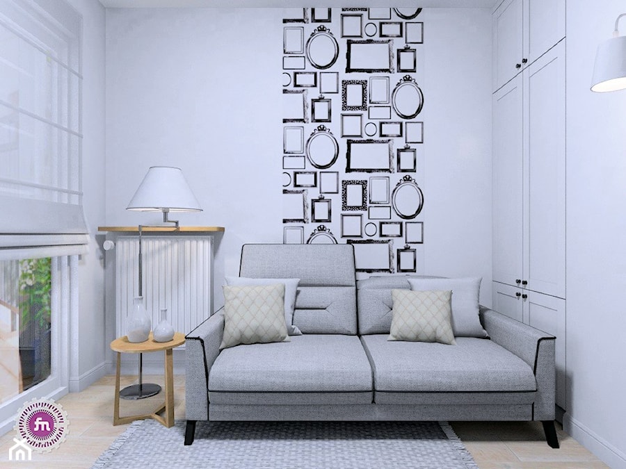 Artystycznie na Żoliborzu - Małe w osobnym pomieszczeniu z sofą białe biuro, styl skandynawski - zdjęcie od Fabryka Nastroju Izabela Szewc