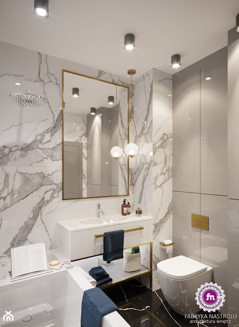 Mieszkanie w stylu glamour - Mała bez okna z lustrem z marmurową podłogą z punktowym oświetleniem łazienka, styl glamour - zdjęcie od Fabryka Nastroju Izabela Szewc - Homebook