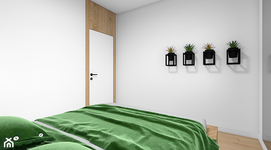 Drewno i zieleń - Średnia biała sypialnia, styl nowoczesny - zdjęcie od Fabryka Nastroju Izabela Szewc