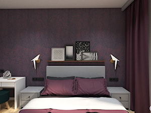 Dom z brzozą - Średnia fioletowa szara z biurkiem sypialnia, styl skandynawski - zdjęcie od Fabryka Nastroju Izabela Szewc