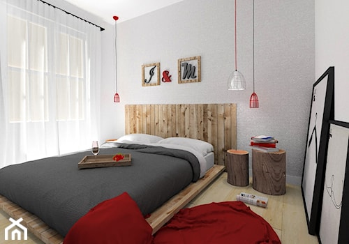 Średnia biała szara sypialnia, styl skandynawski - zdjęcie od Fabryka Nastroju Izabela Szewc