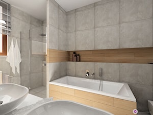 Dom z brzozą - Średnia na poddaszu bez okna z dwoma umywalkami łazienka, styl skandynawski - zdjęcie od Fabryka Nastroju Izabela Szewc