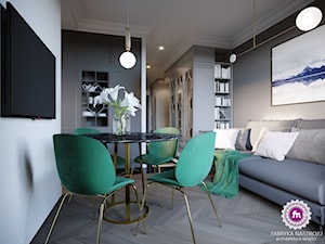 Mieszkanie w stylu glamour - Mały biały szary salon z kuchnią z jadalnią, styl glamour - zdjęcie od Fabryka Nastroju Izabela Szewc