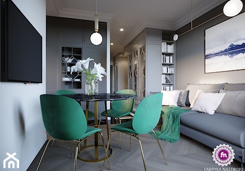 Mieszkanie w stylu glamour - Mały biały szary salon z kuchnią z jadalnią, styl glamour - zdjęcie od Fabryka Nastroju Izabela Szewc