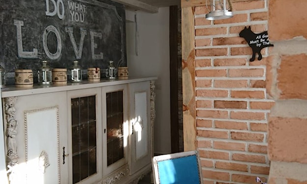 rustykalna aranżacja z cegłą na ścianie