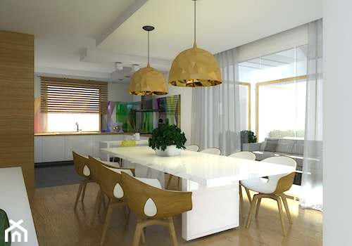 Dom w drewnie - Duża biała jadalnia jako osobne pomieszczenie, styl nowoczesny - zdjęcie od Free Form Pracownia Architektoniczna