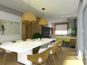 Dom w drewnie - Średnia biała szara jadalnia w kuchni, styl nowoczesny - zdjęcie od Free Form Pracownia Architektoniczna