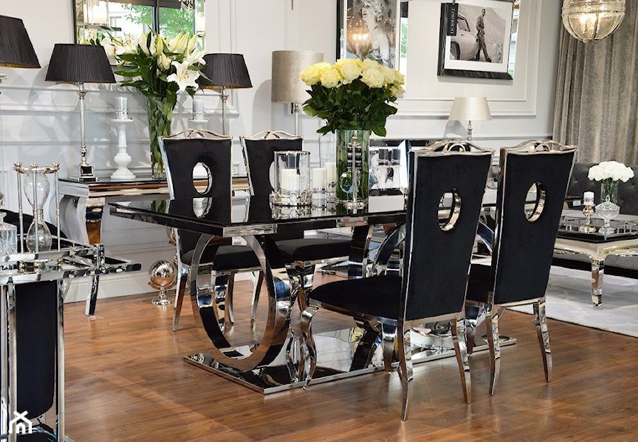 Stół i krzesła do jadalni ze stali w stylu Glamour i Nowoczesnym - Średnia biała jadalnia w salonie, ... - zdjęcie od PRIMAVERA-HOME.COM