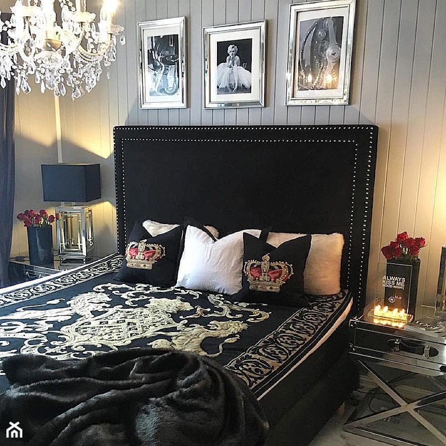 Łóżka tapicerowane w stylu nowojorskim i glamour - Mała szara sypialnia, styl glamour - zdjęcie od PRIMAVERA-HOME.COM