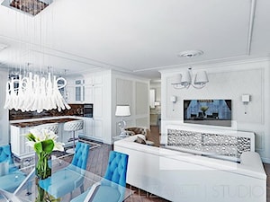 Wnętrza w stylu Modern Classic - Średni biały salon z kuchnią z jadalnią, styl glamour - zdjęcie od PRIMAVERA-HOME.COM
