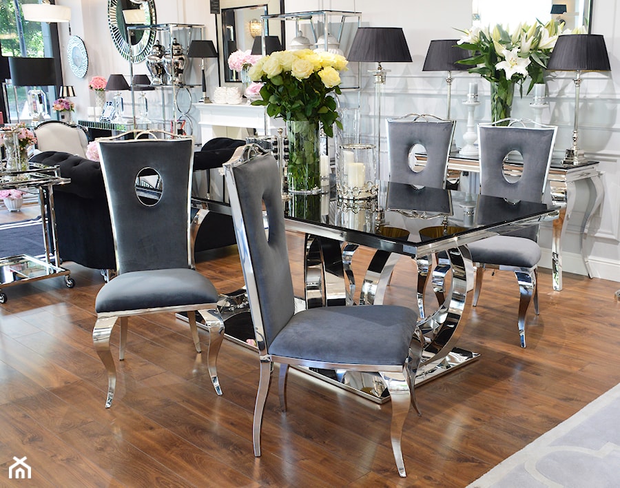 Stół i krzesła do jadalni ze stali w stylu Glamour i Nowoczesnym - Mały biały salon z jadalnią - zdjęcie od PRIMAVERA-HOME.COM