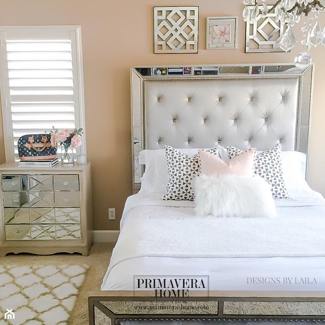 Amerykańskie meble lustrzane w stylu Nowojorskim - Mała różowa sypialnia, styl prowansalski - zdjęcie od PRIMAVERA-HOME.COM - Homebook