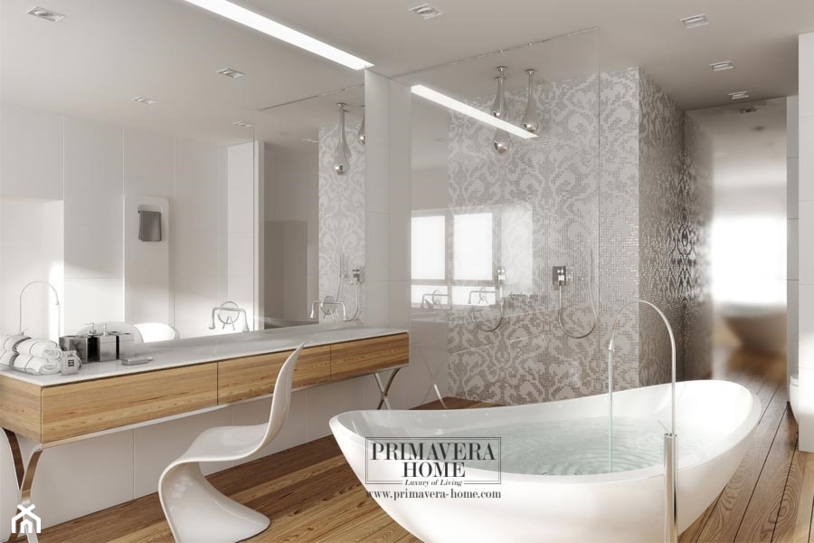 Łazienka w stylu Glamour z obrazem z mozaiki - Średnia jako pokój kąpielowy z punktowym oświetleniem łazienka z oknem, styl glamour - zdjęcie od PRIMAVERA-HOME.COM