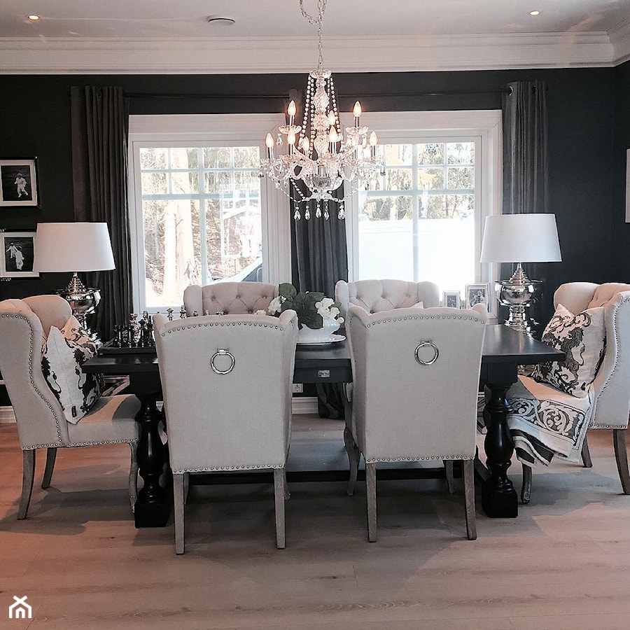 Krzesła tapicerowane z kplatką w stylu Prowansalskim Shabby chic - Duża czarna jadalnia jako osobne pomieszczenie, styl prowansalski - zdjęcie od PRIMAVERA-HOME.COM