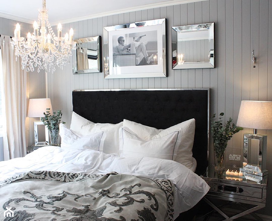 Sypialnia w stylu Modern Classic - Średnia biała szara sypialnia, styl glamour - zdjęcie od PRIMAVERA-HOME.COM