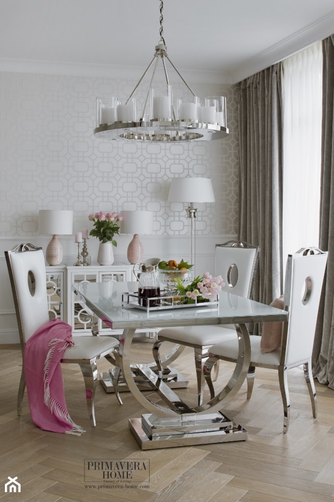 Apartament w stulu Glamour - luksusowe wnetrza: salon, sypialnia, kuchnia, łazie - Średnia biała jadalnia jako osobne pomieszczenie - zdjęcie od PRIMAVERA-HOME.COM