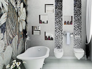 Łazienka w stylu Glamour z obrazem z mozaiki - Mała na poddaszu łazienka z oknem, styl glamour - zdjęcie od PRIMAVERA-HOME.COM
