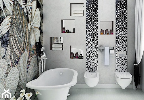 Łazienka w stylu Glamour z obrazem z mozaiki - Mała na poddaszu łazienka z oknem, styl glamour - zdjęcie od PRIMAVERA-HOME.COM