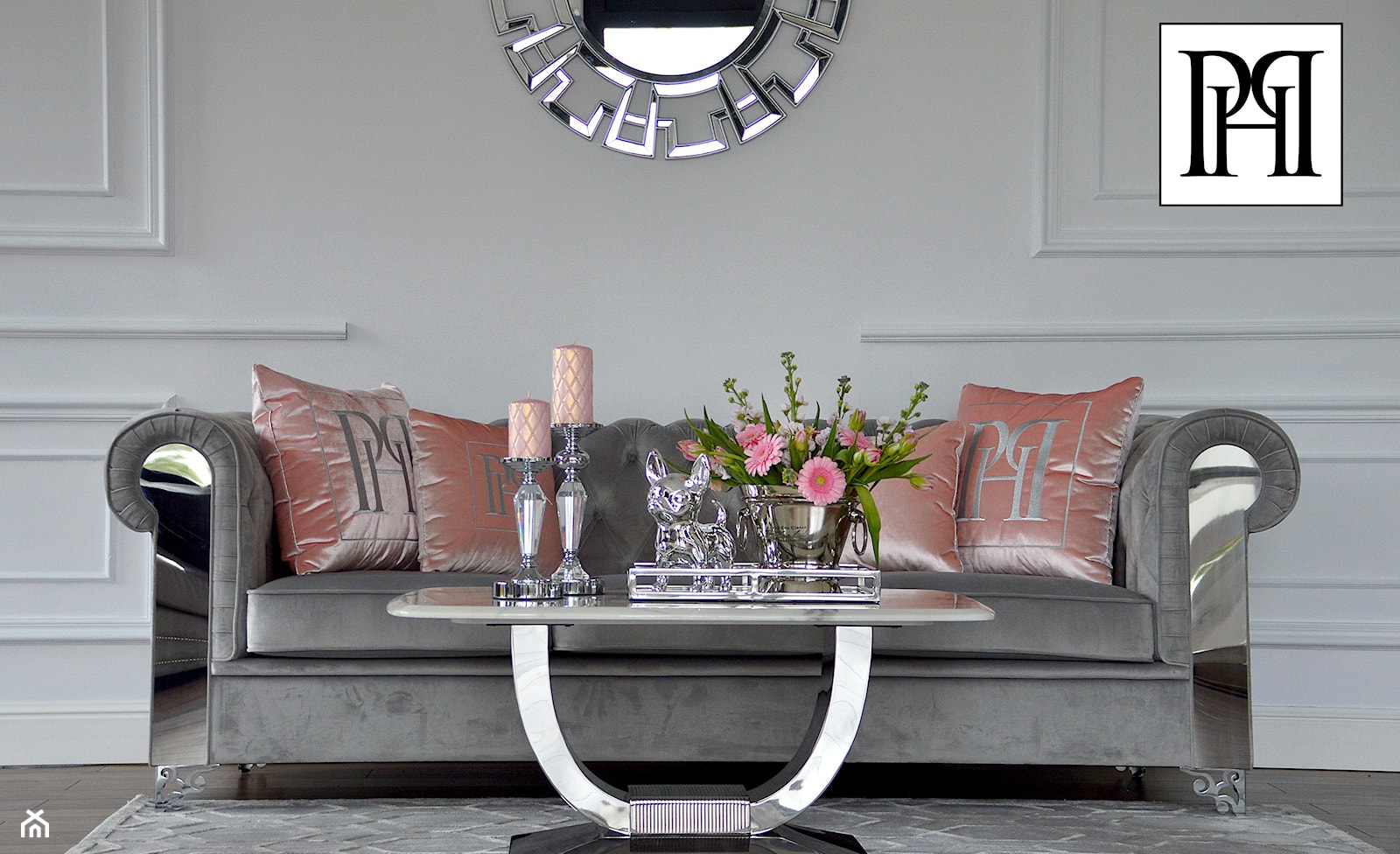 Meble tapiecerowane - szara elefancka sofa w stylu Glamour - zdjęcie od PRIMAVERA-HOME.COM - Homebook