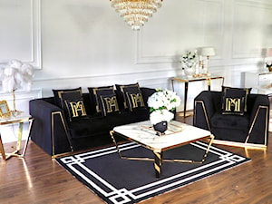 Nowoczesny salon w stylu Glamour Nowojorskim - stolik kawowy, sofa, żyrandol - zdjęcie od PRIMAVERA-HOME.COM