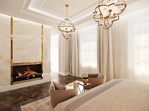Złote meble i oświetlenie w salonie i sypialni w stylu Glamour i nowojorskim - Mały beżowy salon, styl glamour - zdjęcie od PRIMAVERA-HOME.COM