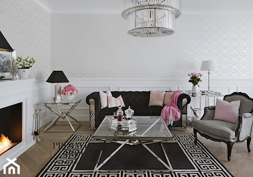 Apartament w stulu Nowojorskim - luksusowe wnetrza: salon, sypialnia - Średni biały salon, styl glamour - zdjęcie od PRIMAVERA-HOME.COM