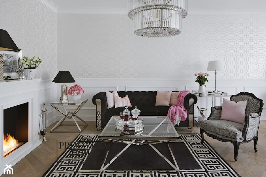 Apartament w stulu Nowojorskim - luksusowe wnetrza: salon, sypialnia - Średni biały salon, styl glamour - zdjęcie od PRIMAVERA-HOME.COM